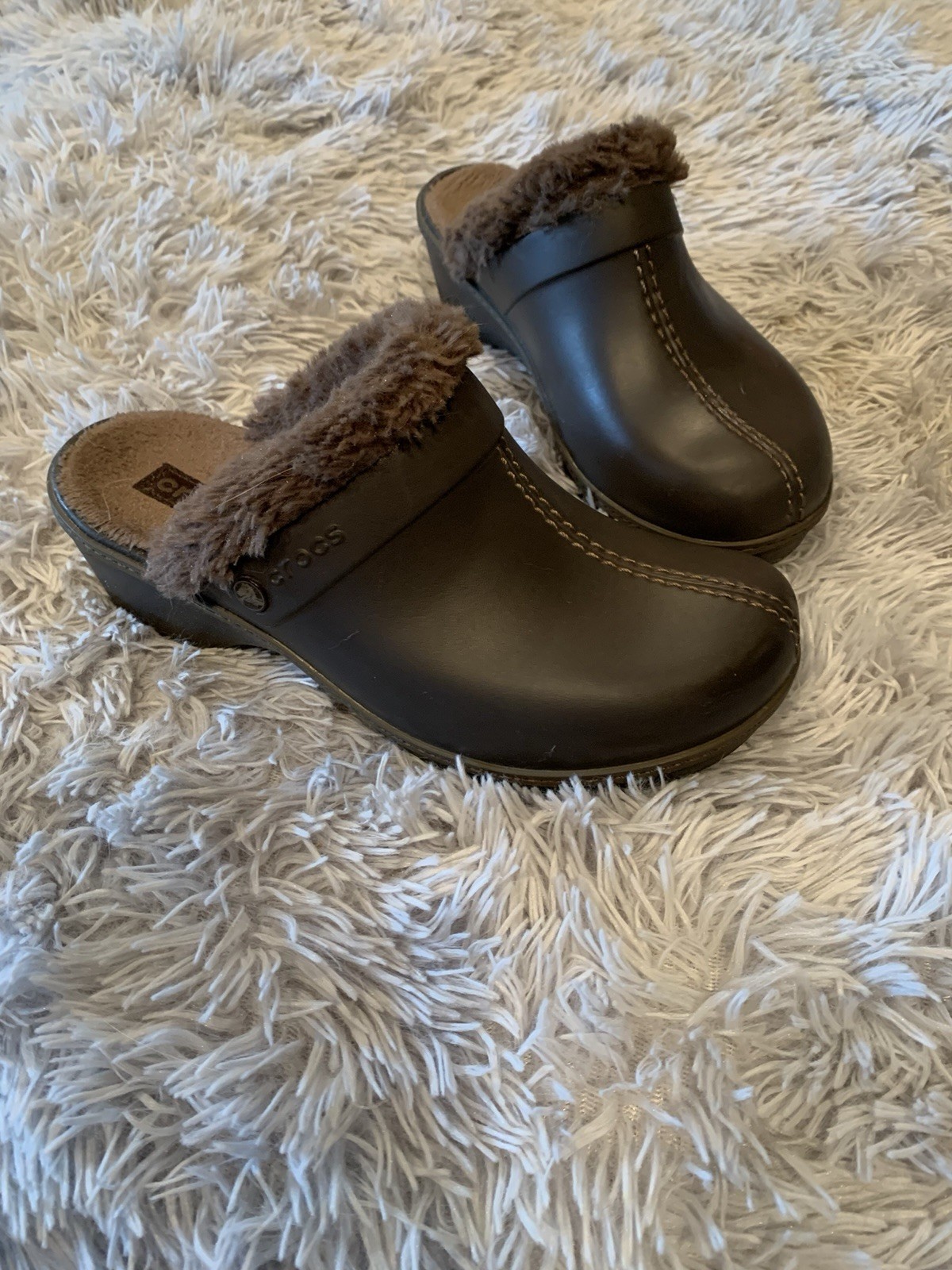 Crocs Cobbler Eva Faux Fur Lined Clogs Mules Brown Women’s 9