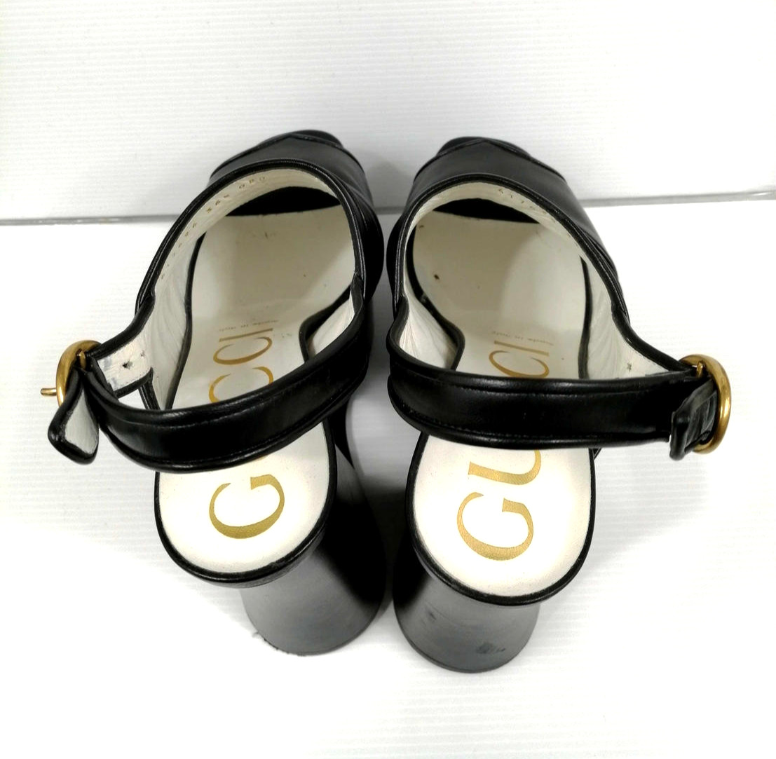 Gucci Black Anais Platform Sandals Leather 617626 Size 36.5 US 6.5 with Box