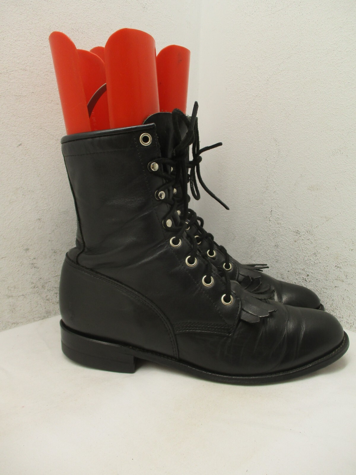Justin Black Leather Roper Lace Up Womens Ankle Boots Sz 6.5 B Sty L0506 USA