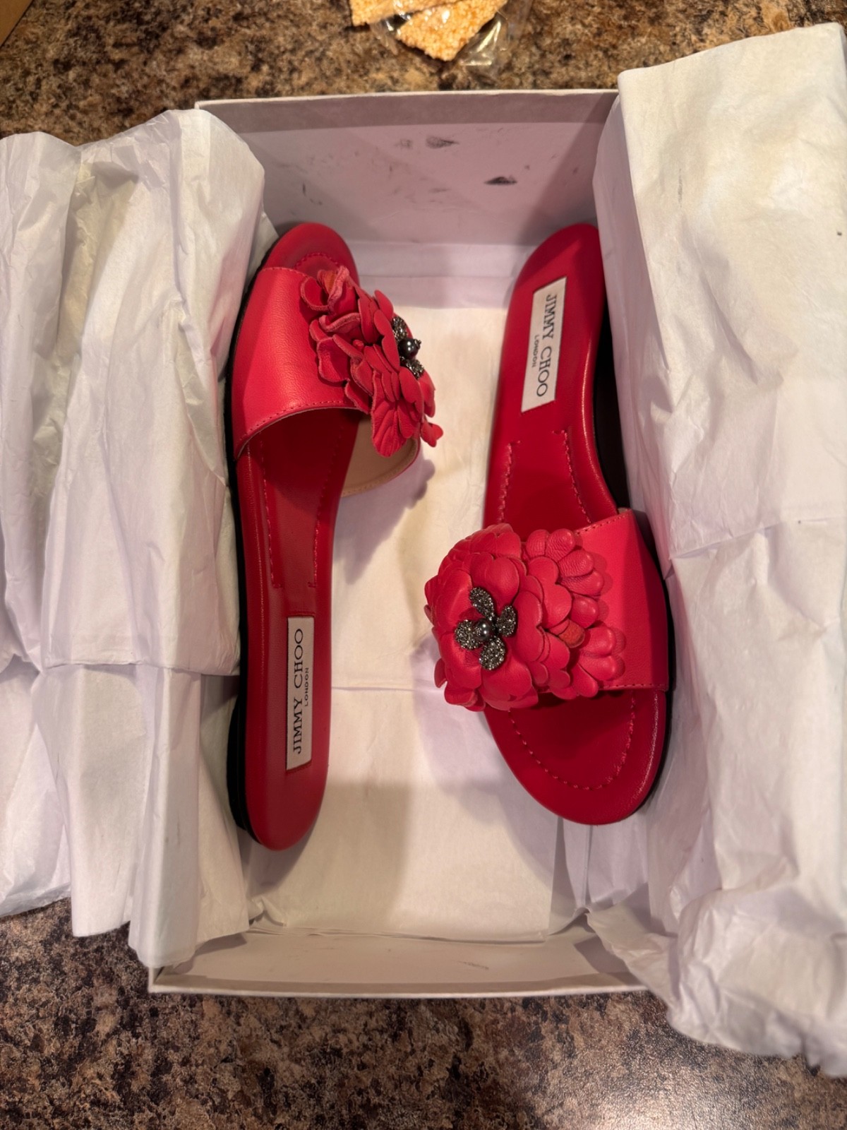 Jimmy Choo Sandals Neave Blossom Mules Flats Flower Slides Shoes 37.5 Floral