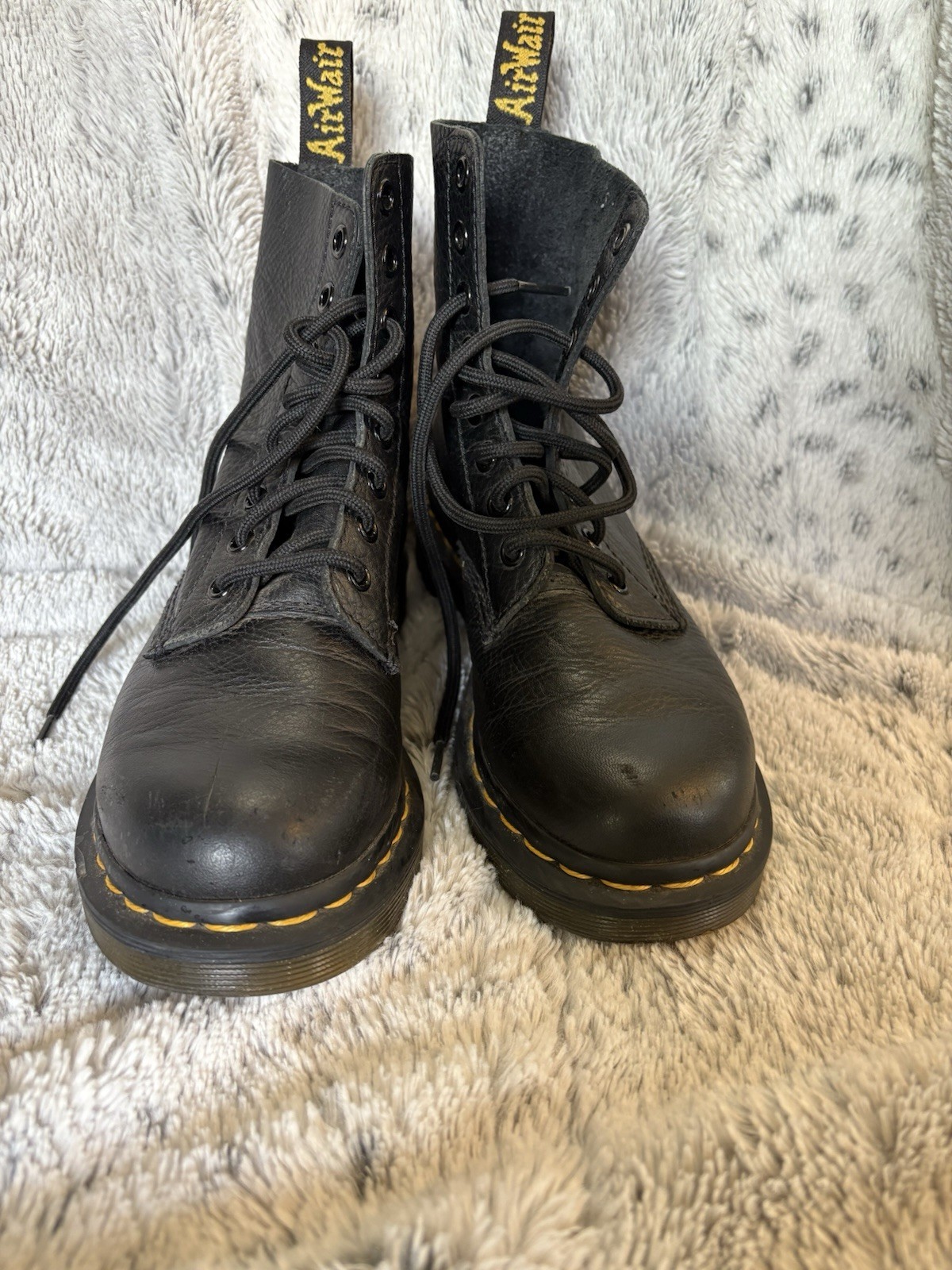 Dr. Martens 1460 Pascal Virginia Leather Lace Up Boot Women 6 Black Combat 8 Eye