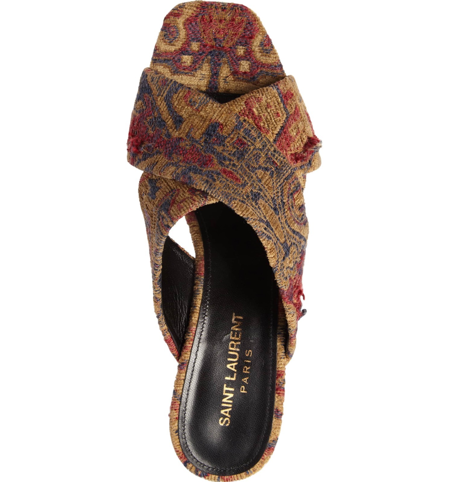Saint Laurent LOULOU 95 SAFFRON ROUGE Jacquard Logo Heels Mule sz US 6 IT36 $895
