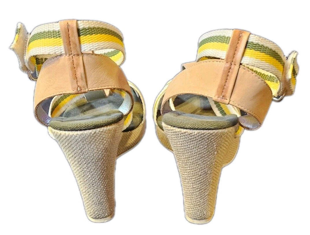 BCBG Green/Yellow Strappy Fabric Sparkle Heel Womens SZ 10B Party Cocktail,