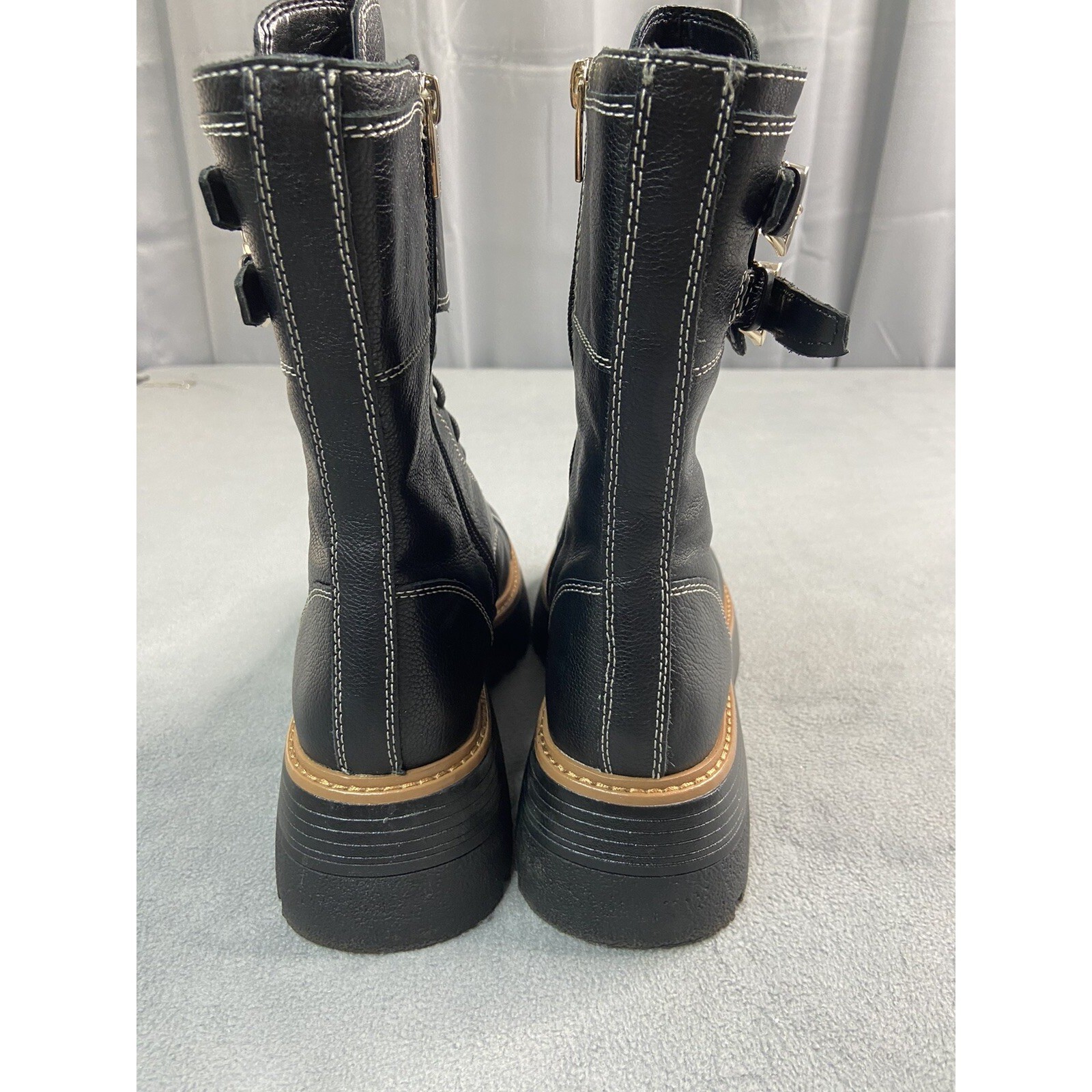 Vince Camuto Boots Womens 8.5 Black Monchia Goth Combat Biker Punk Leather Punk