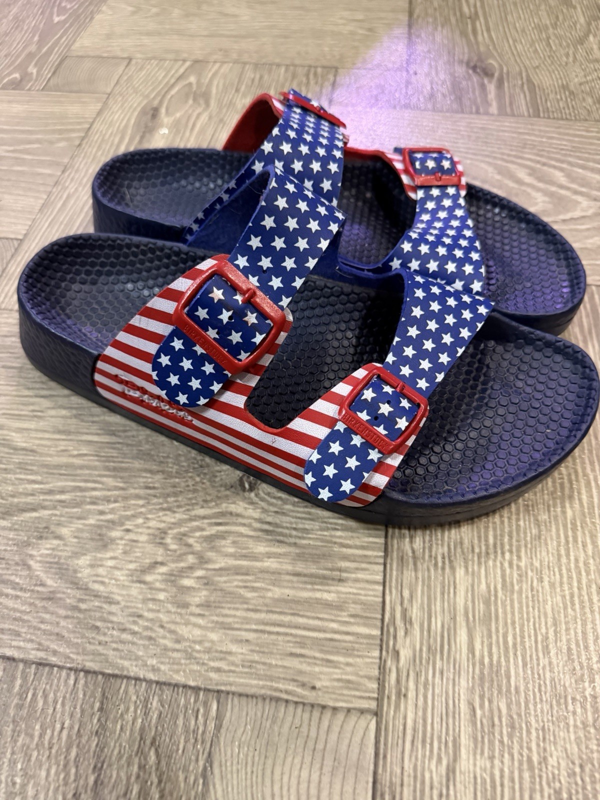 Birkenstock Women’s American Flag Stars Slide Sandals Blue/Red/White Buckle US10