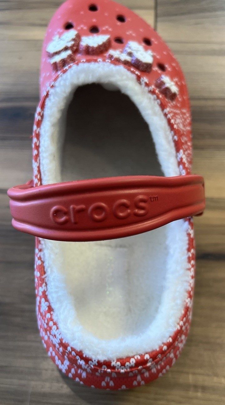 Single RIGHT Croc Lined Clog Red Holiday Sweater Snowman Jibbitz M10 W12