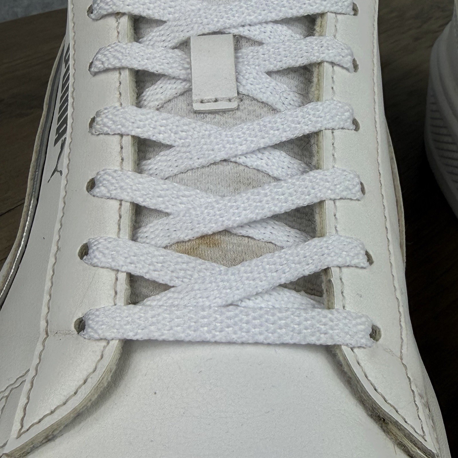 PUMA Smash Platform V3 White and Silver Leather Thick Platform Women’s Size 8.5