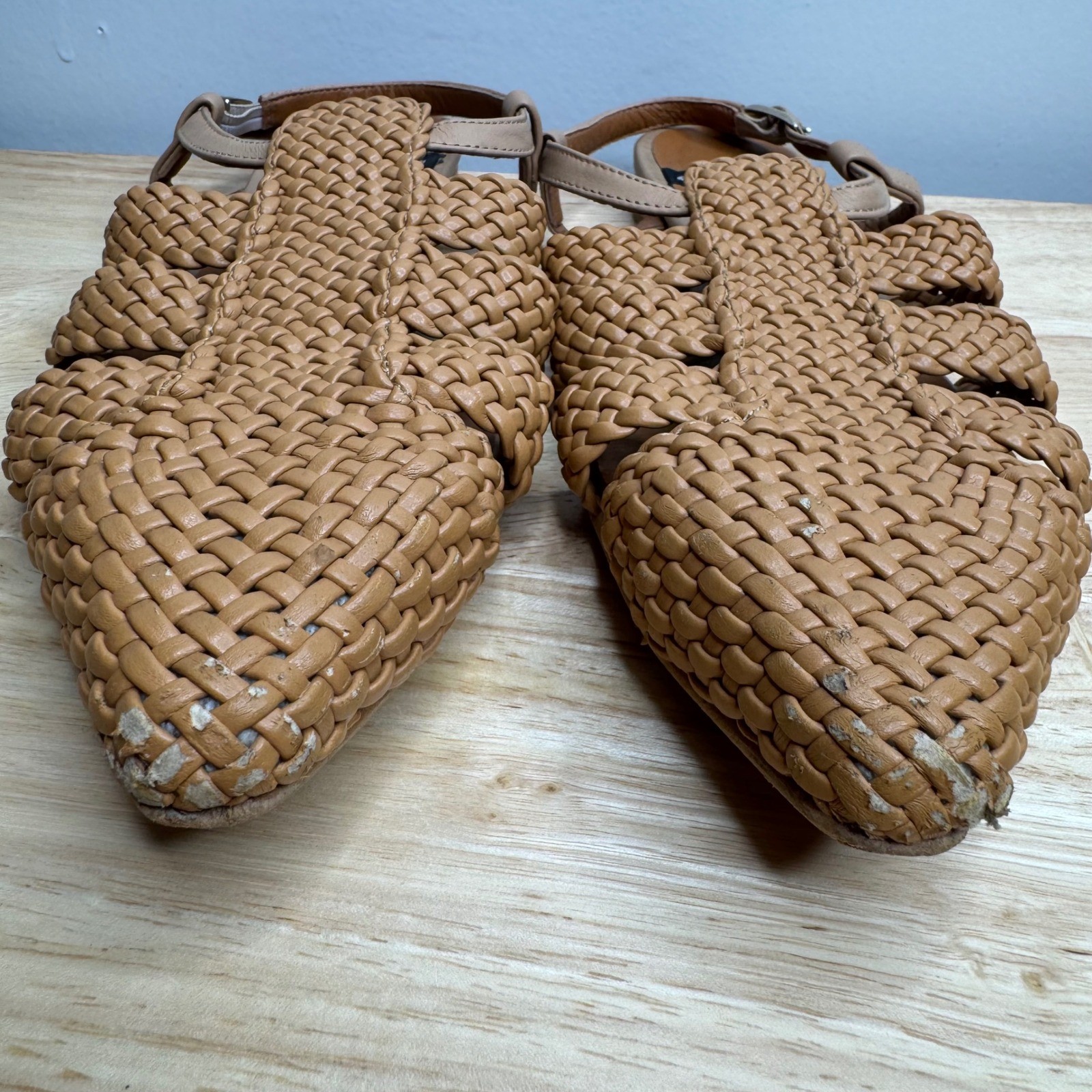 Angel Alarcon Anthropologie Fisherman Sandals Woven Leather Pointed Toe Size 38