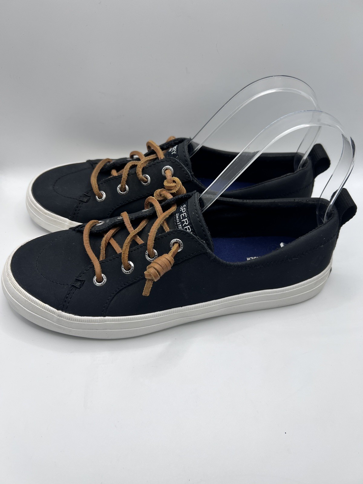Sperry Pier Wave Dock Siders Women Size 7 Black Canvas Leather STS84642