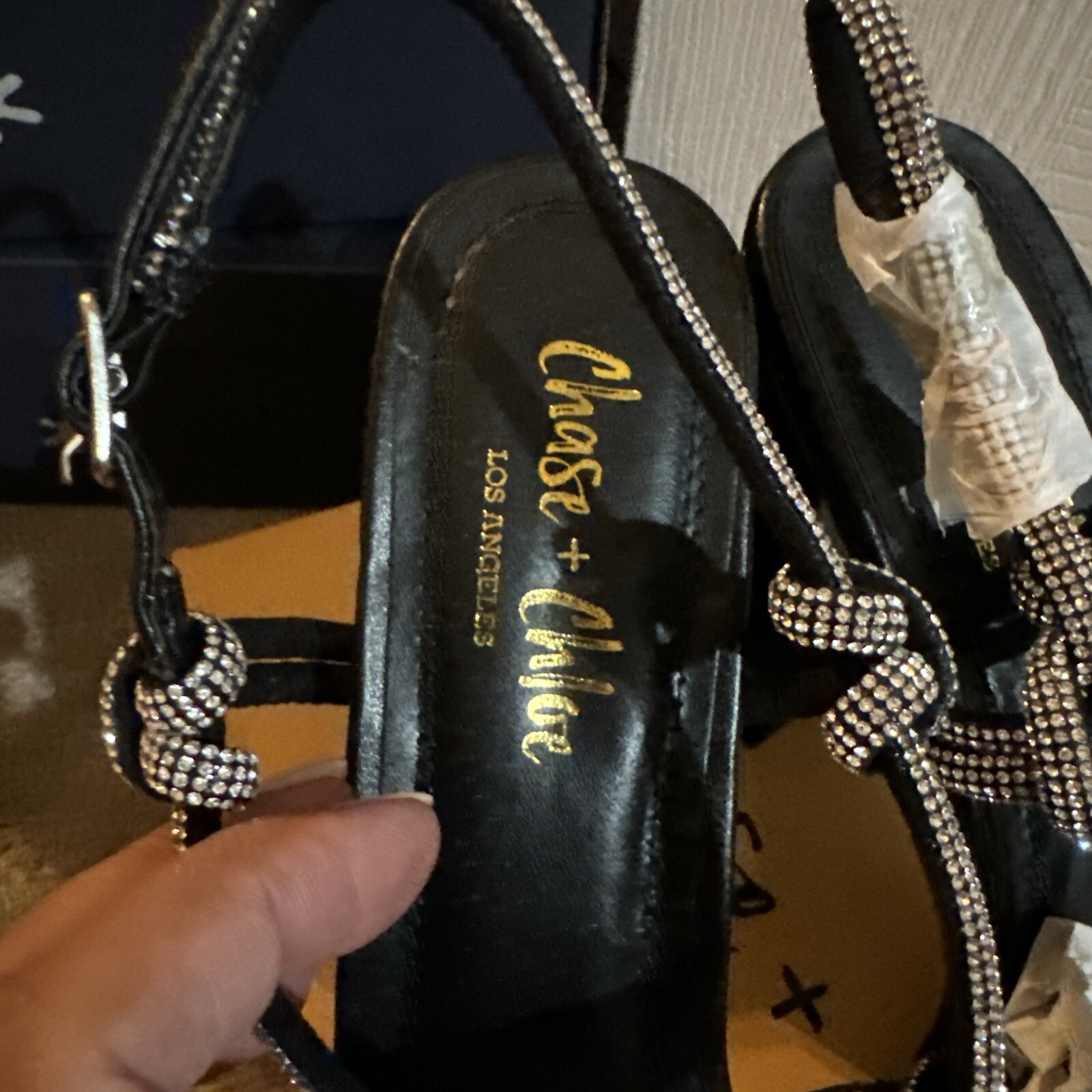 Chase & Chloe Azalea-2 Black Strappy Rhinestone Sandals. Sz 10. NIB!
