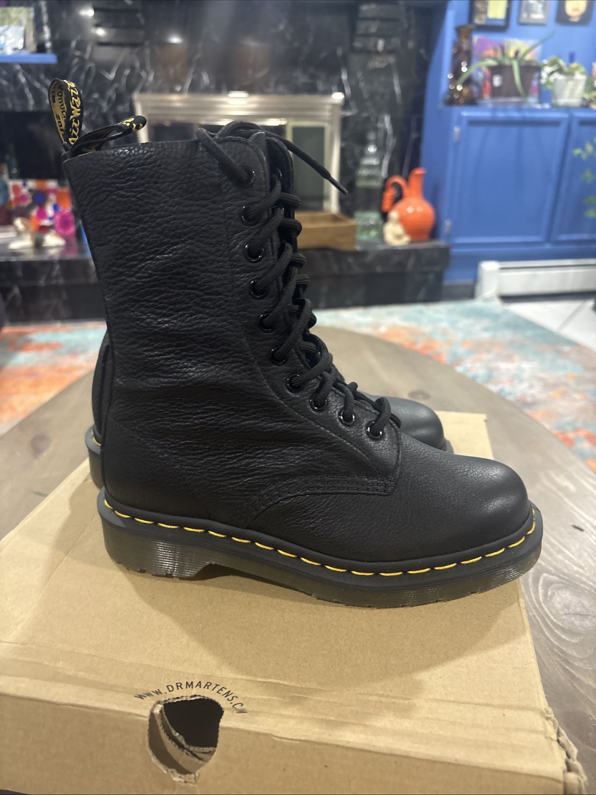 Dr. Martens Pascal 1490 Virginia Leather Boots for Women, Black Grunge Core NIB