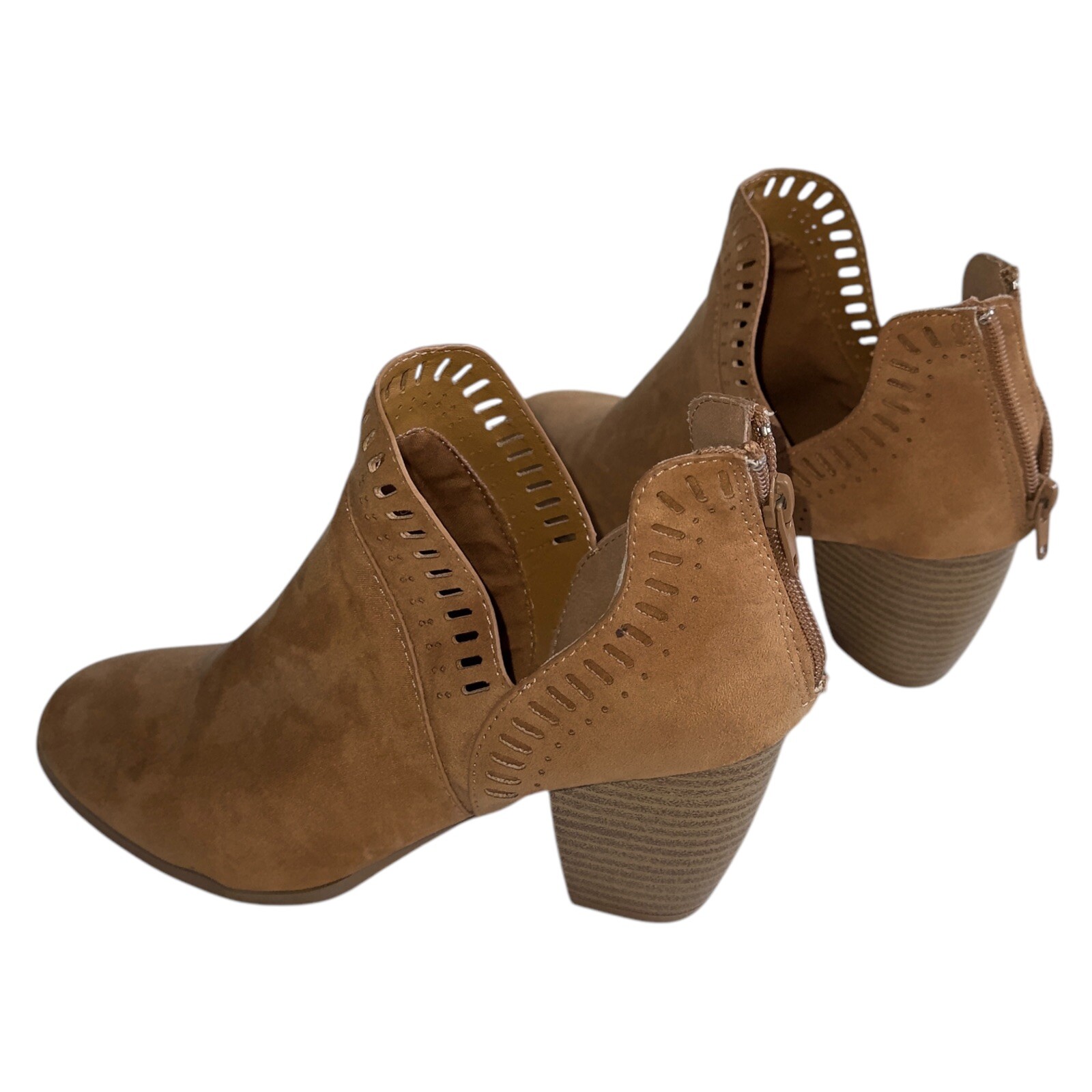 Brown Suede Ankle Booties 5 Block Heel Zip Square Toe Boho Western Minimalist