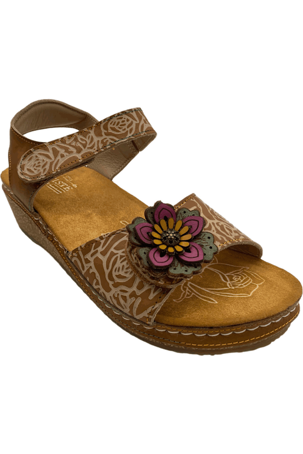 L’Artiste by Spring Step Leather Wedge Sandals Cuteness Camel Multi