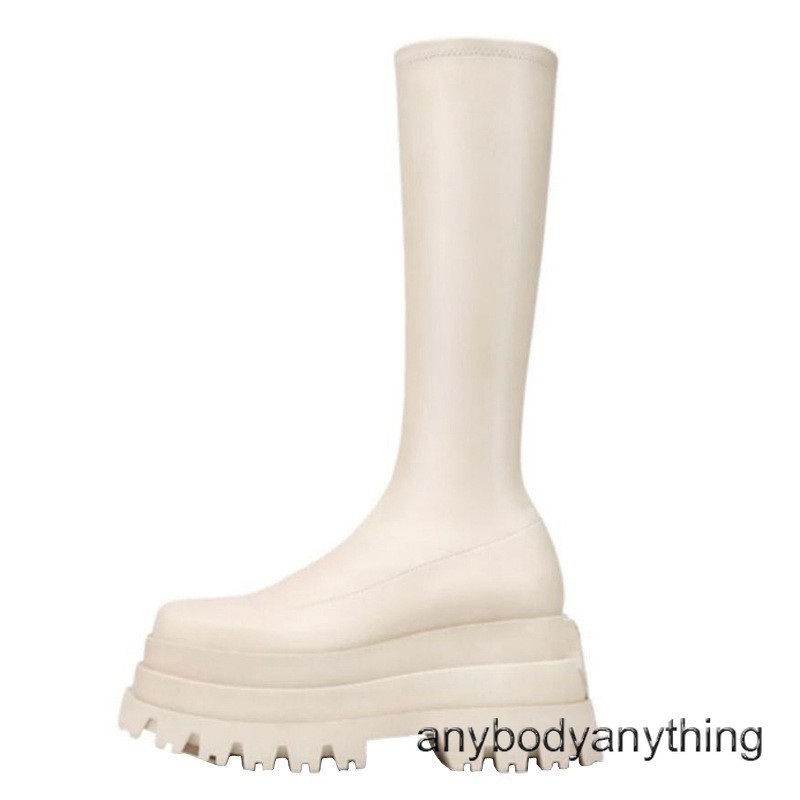 Street Style Women Thick Soled Platform Stretchy Ankle Boots High Heel Round Toe