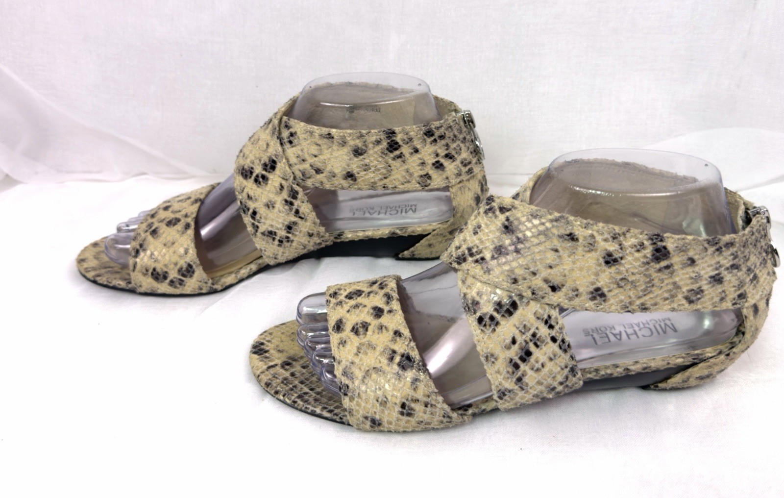 Michael Kors Women 7.5M Snake Print Leather Sandals Back Zip Low Heel Animal