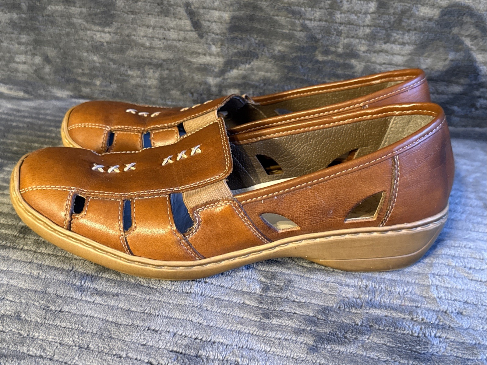Rieker Shoes Womens 41 Slip On Loafers Beige Leather Square Toe Casual Comfort