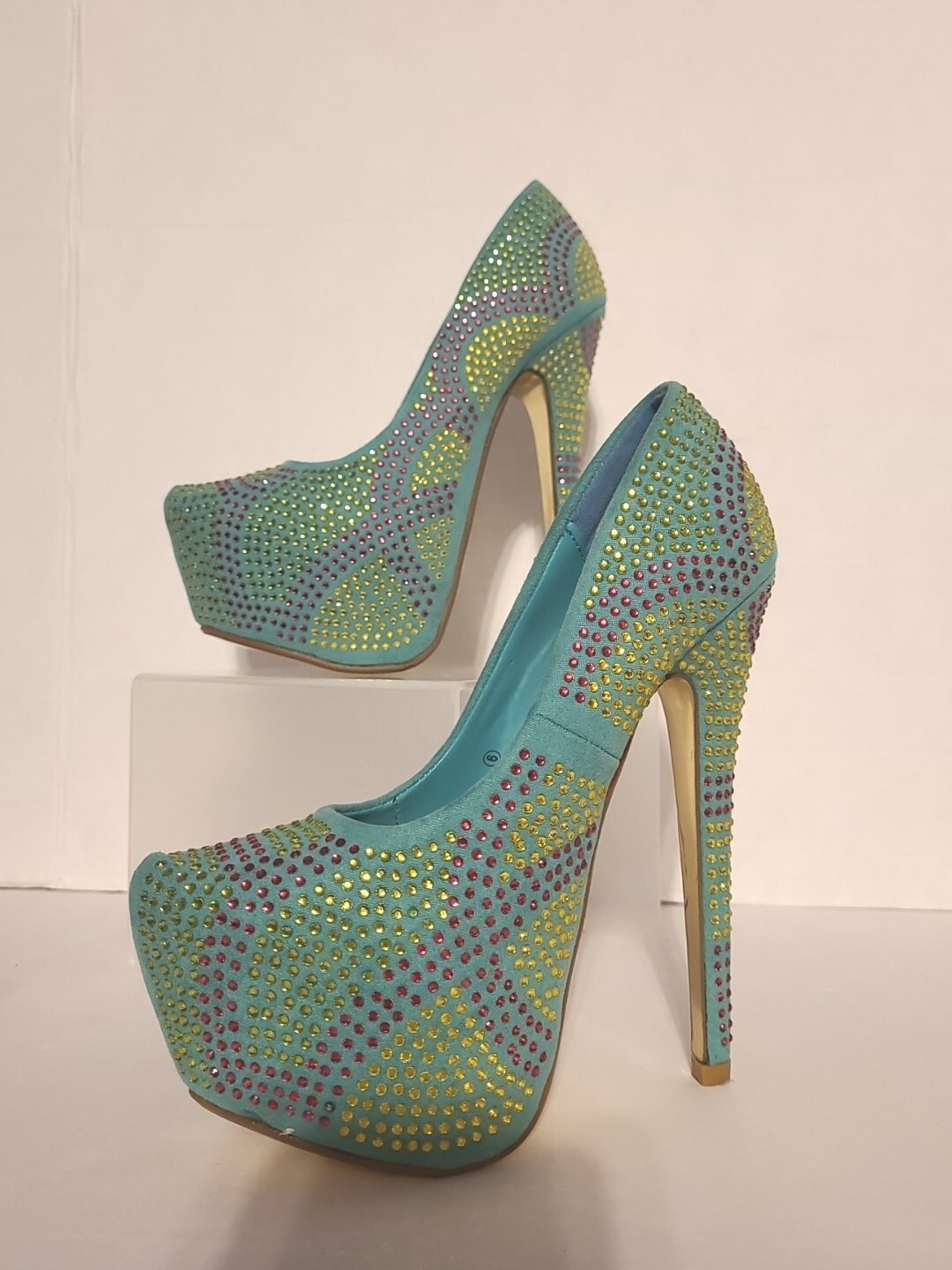 Herstyle Fannti Teal Pink & Yellow Beaded Stilletos Sexy Womens Shoes Size 6