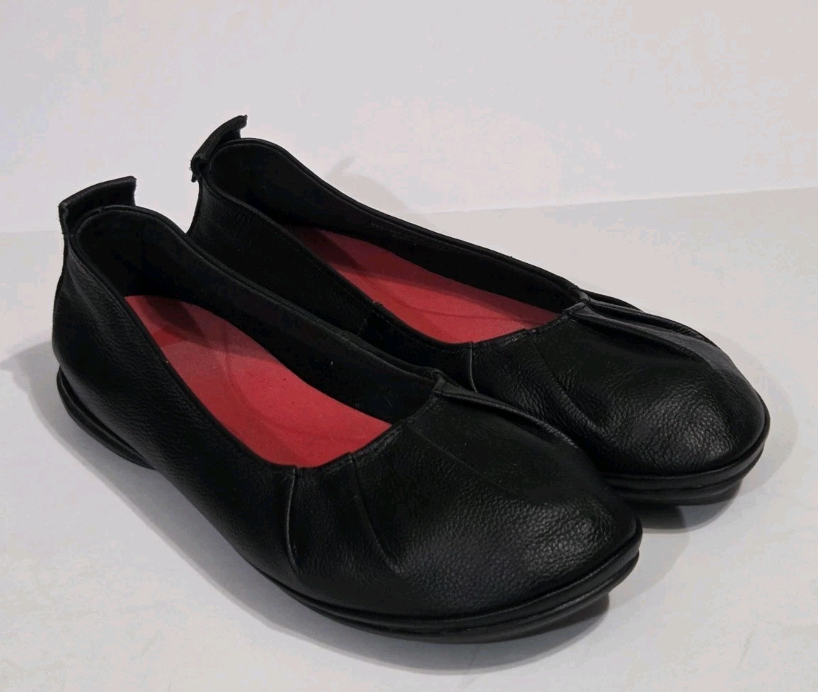 Camper Right Nina Ballet Flats Ruched Black Calfskin Leather Shoe Women’s 10/40