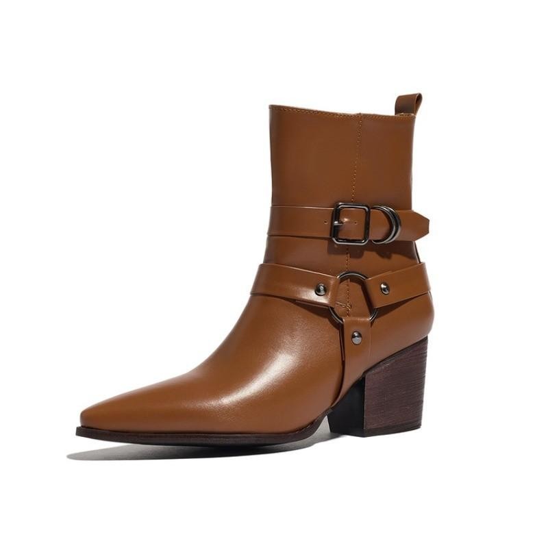Women’s Faux Leather Zip Pointed Toe Ankle Boots Casual Party Block Heels Shoes