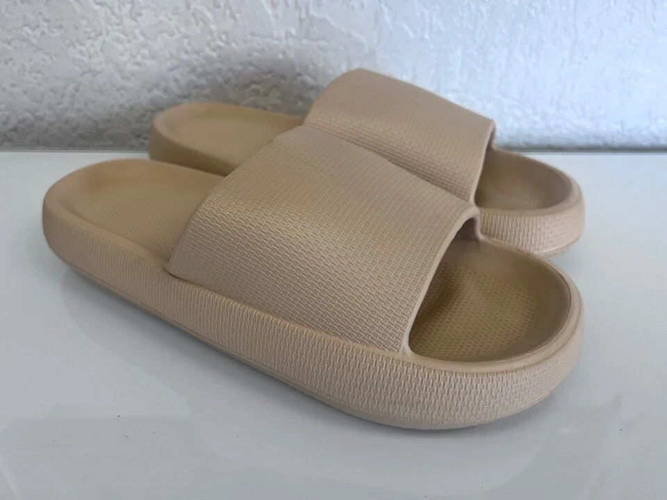 welltree Cloud Pillow Slide Slipper Sandal Unisex Non-Slip, beige – Size 40-41