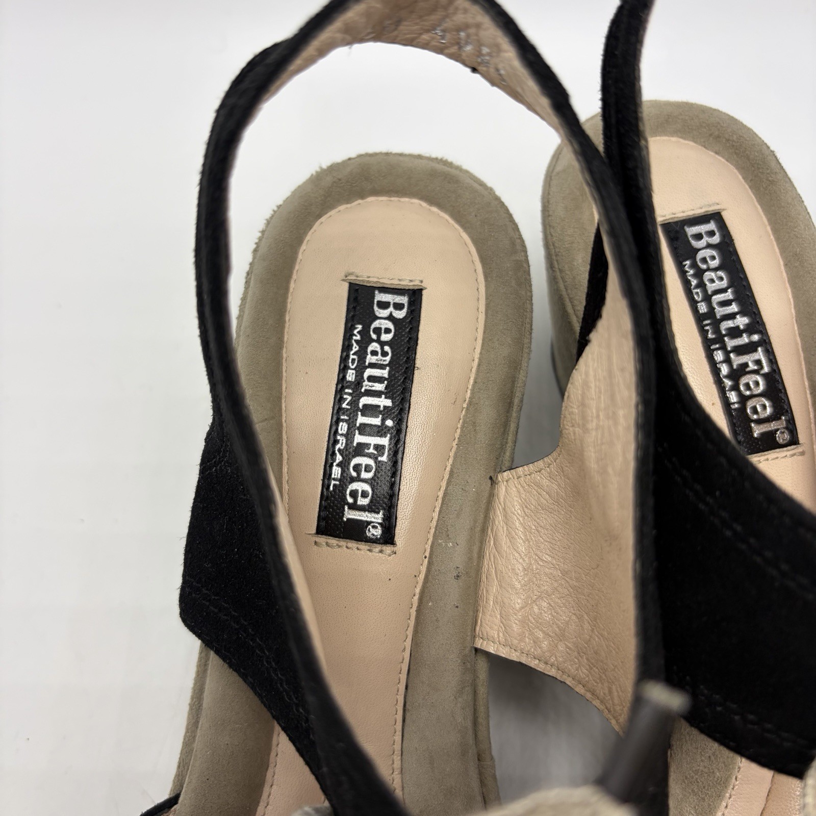Beautifeel Wedge Sandals Womens 9 Black Suede Leather Tie EU 40 Israel Read