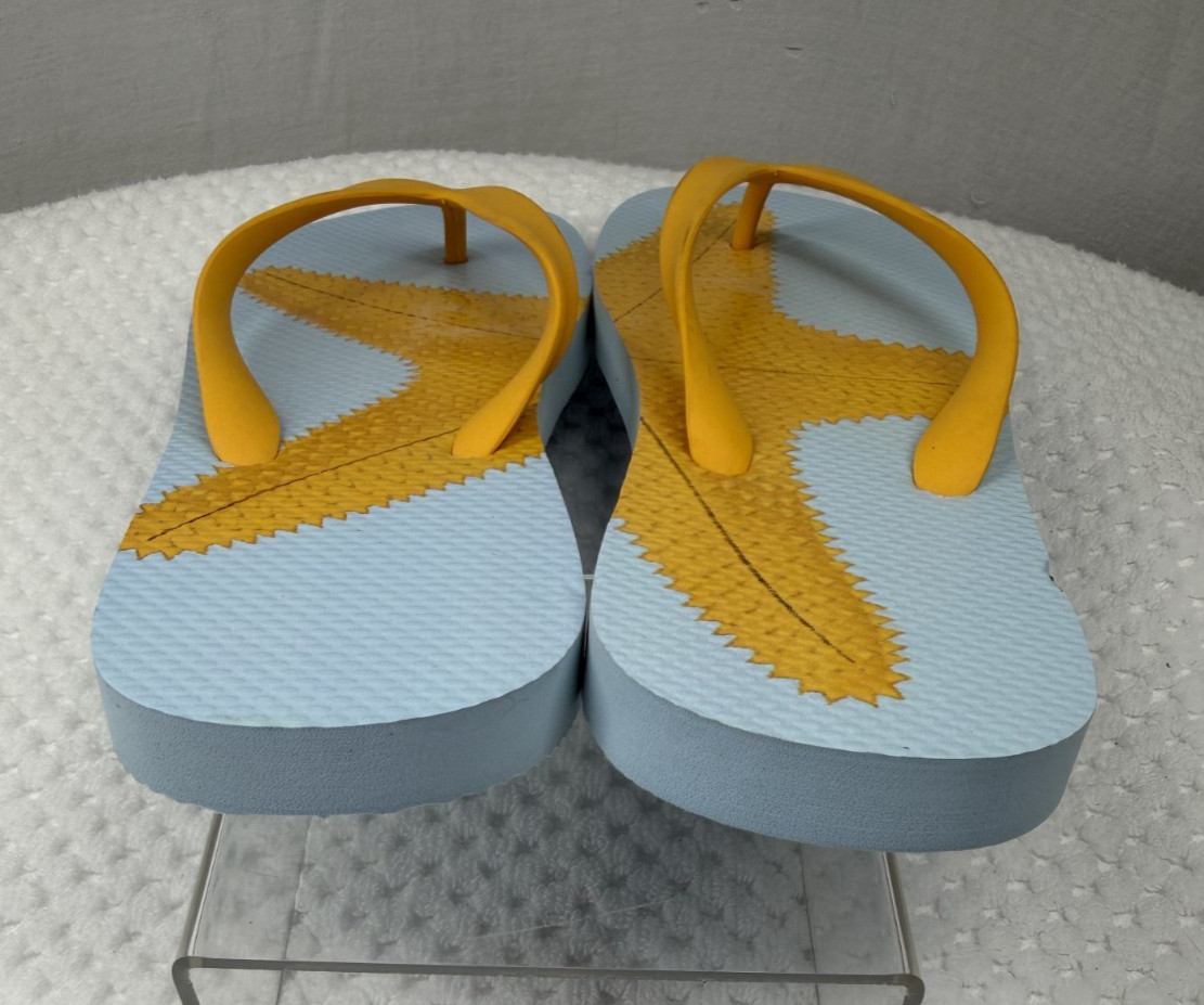 Beachcomber: blue & yellow flip flop starfish size 8