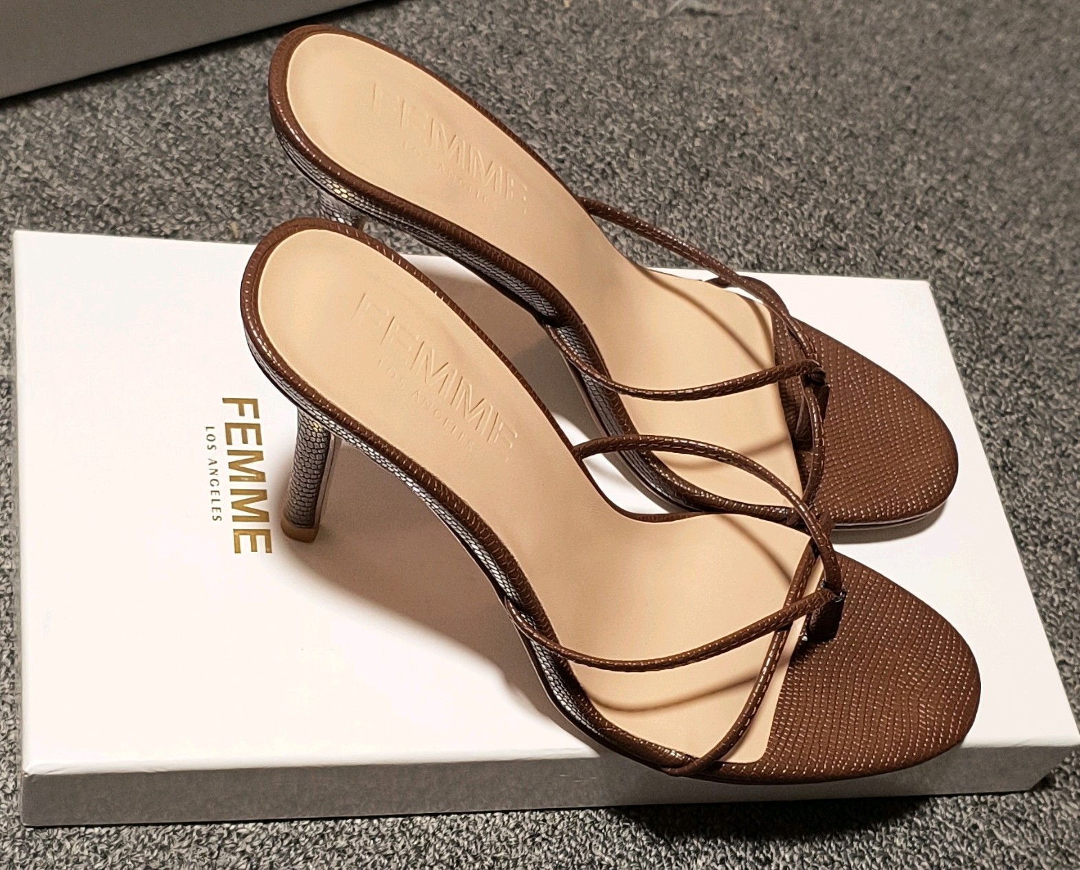 FEMME Los Angeles Women’s Leather Strappy Mule Stiletto Heel Slip-On 6.5
