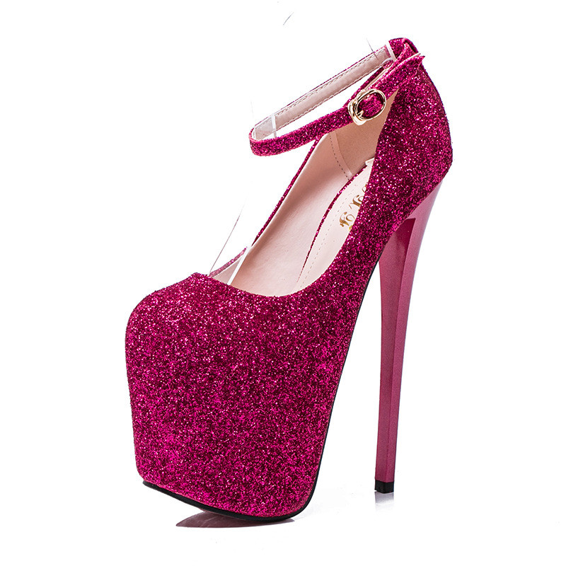 Glittering Drag Queen Men’s Heels Platform Pink Crossdresser Ankle Strap Shoes