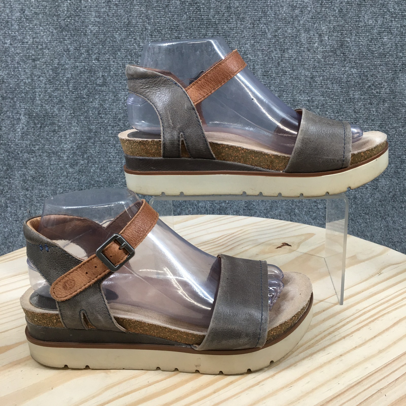 Josef Seibel Clea 01 Sandals Womens 38 Platform Ankle Strap Wedge Brown Gray