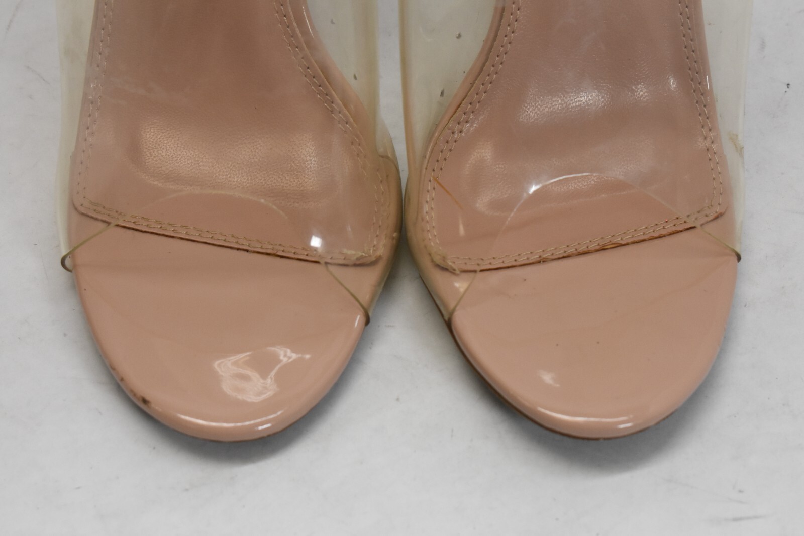 Shoeland Trulia Clear Top Sandals Open Toe 5″ Flat Heel Nude Color Womens Size 9