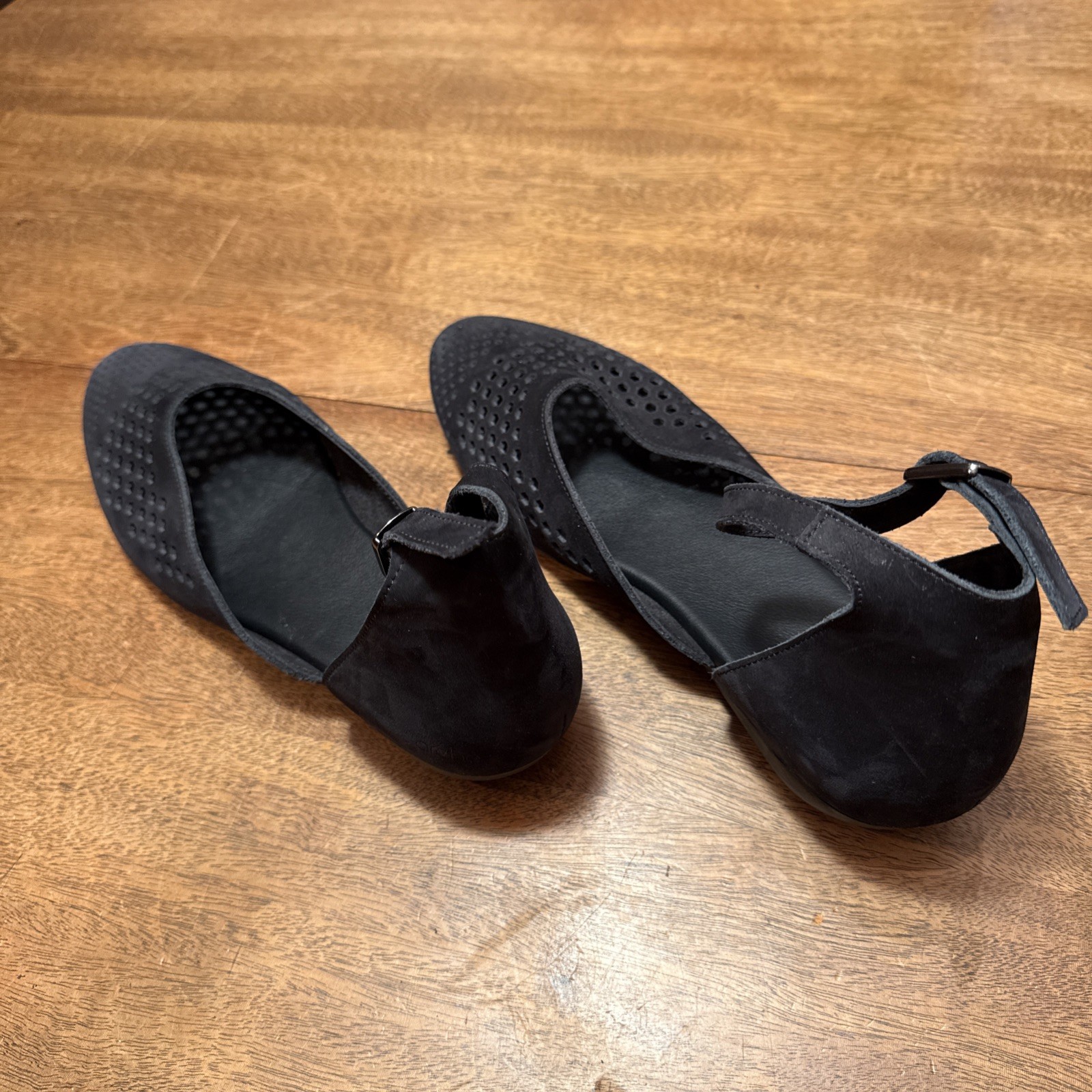 ARCHE Black Cut Out Leather Micro Suede Flats Ankle Strap France EU 42 US 10