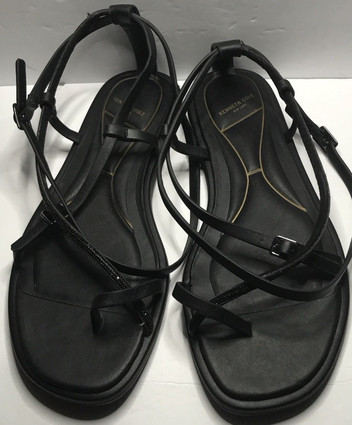 OPEN EDIT Black Strappy Buckle Ankle Strap Flat Sandals Women’s US 8M Casual