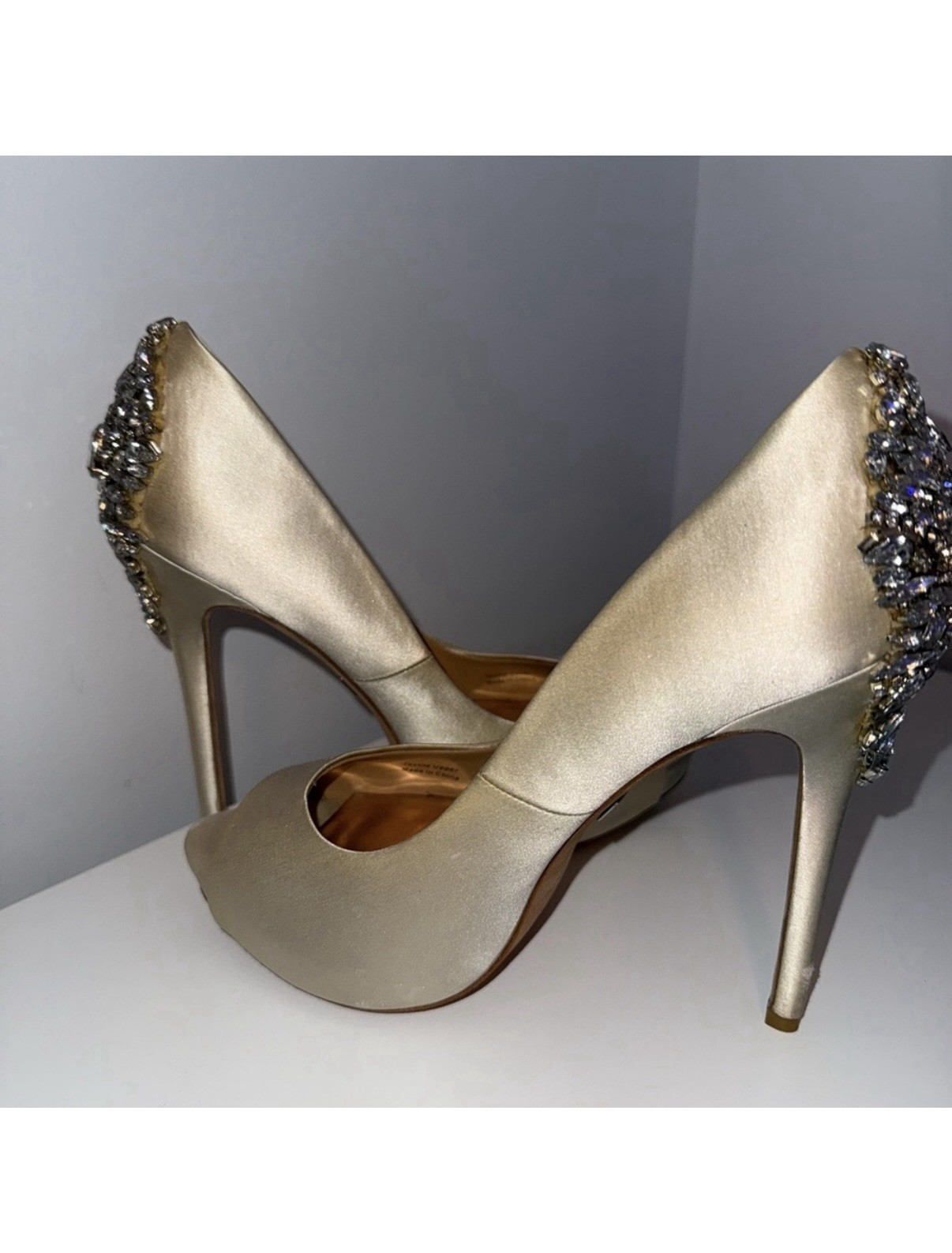 Badgley Mischka Gold Peep Toe Heel with Rhinestone Embellishments