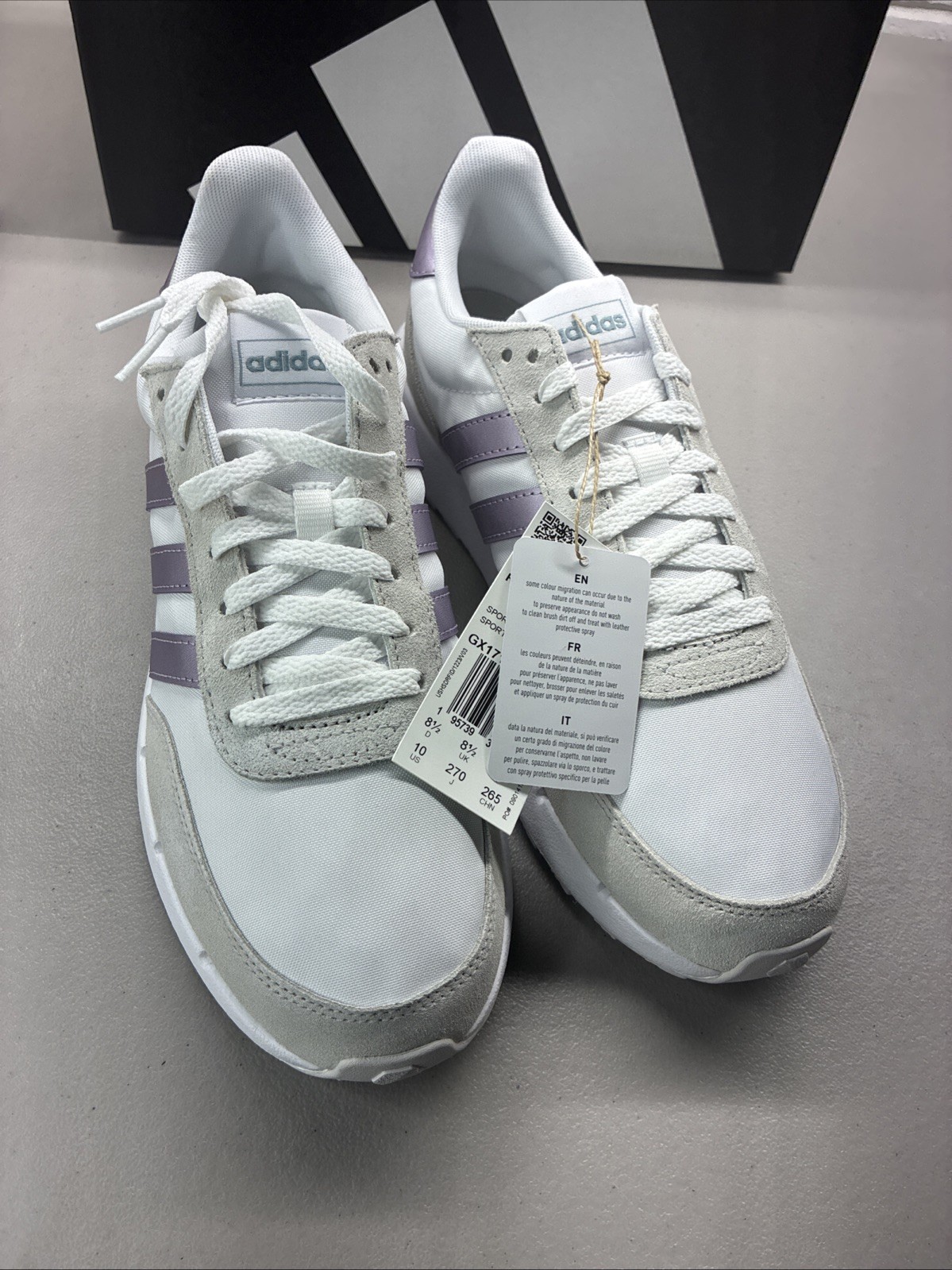 adidas Run 60s 2.0 Women’s 10 White/Purple/Beige Low Top Lace-Up Sneakers GX1713
