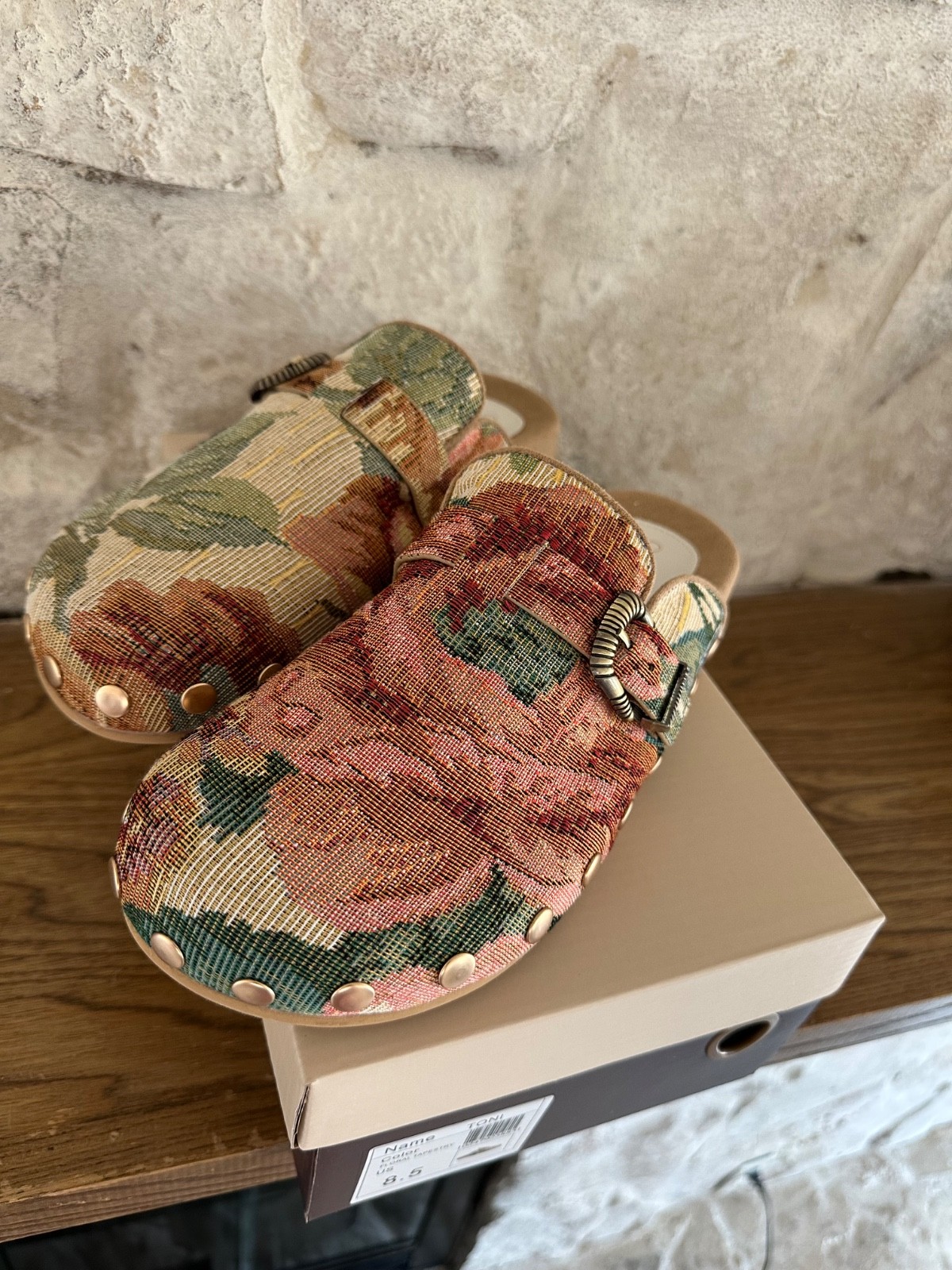 Vintage Style Toni Floral Tapestry Clog Mules Shoe Oasis Society Pink Rose