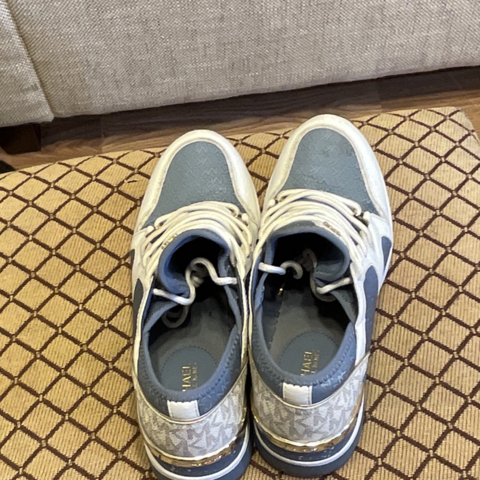 Michael Kors Logo Lace Up Sneakers Blue White Textile Leather Low Top