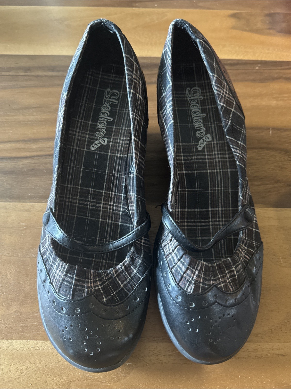Skechers Suede Ruffle Plaid Slip On Wedges Madison Ave Plushed Black Wedges 9