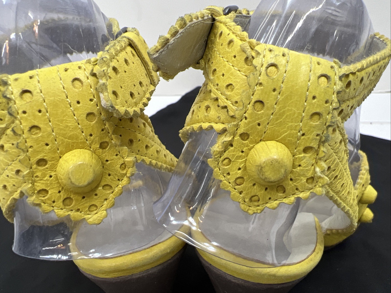 Balenciaga 40 Wedge Sandals Mules Gladiator Caged Pump Booties Yellow City Studs