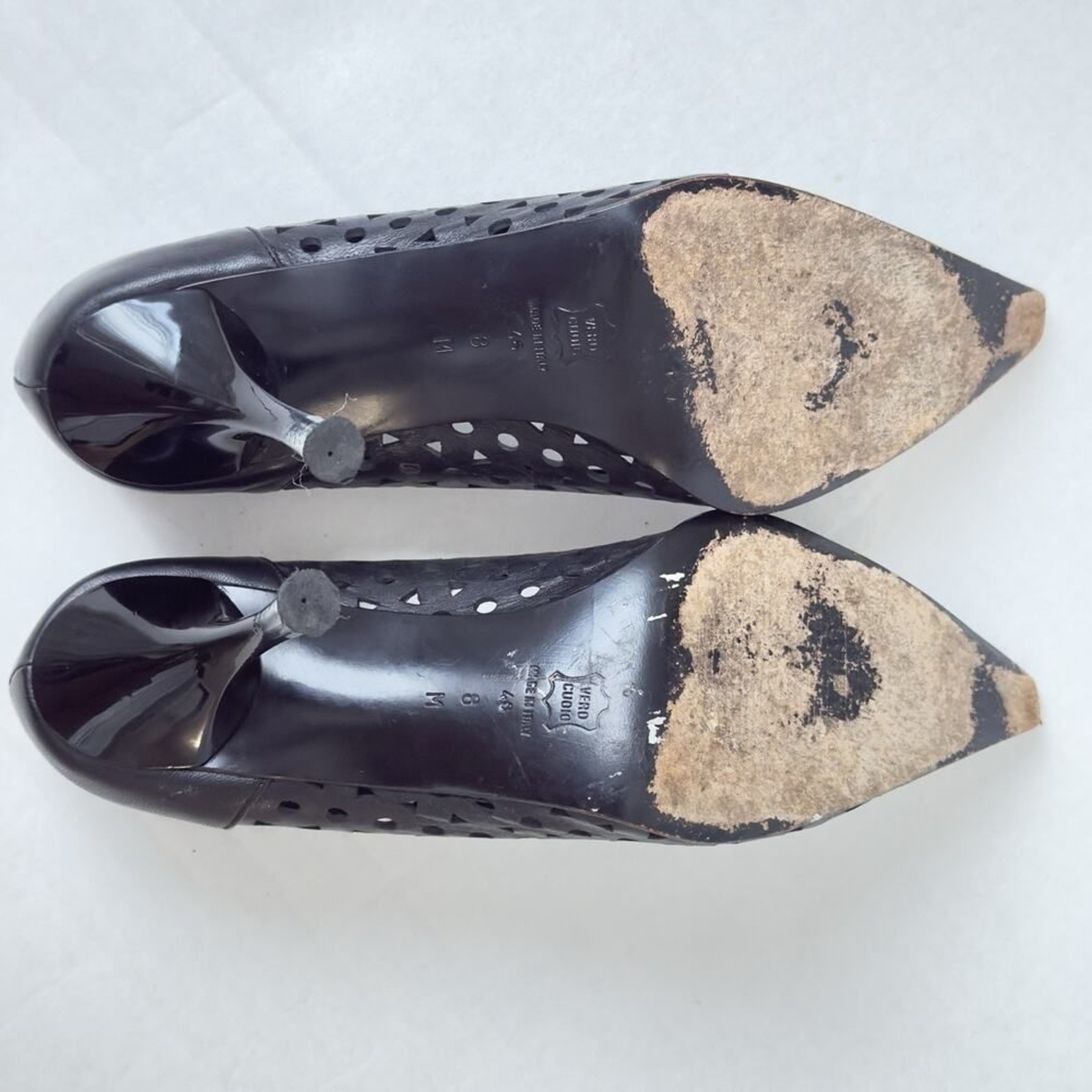 Vintage Via Spiga 8M Made in Italy Pumps Stiletto Black Leather Cutout Bow Y2K