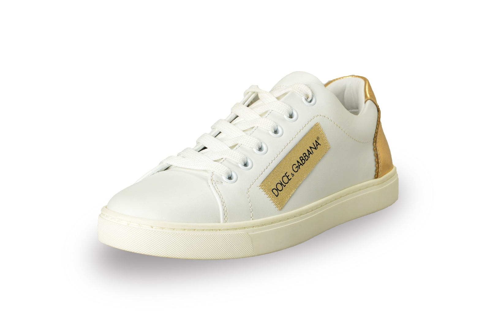 Dolce & Gabbana Women’s White & Gold Leather Sneakers Shoes US 6 IT 36
