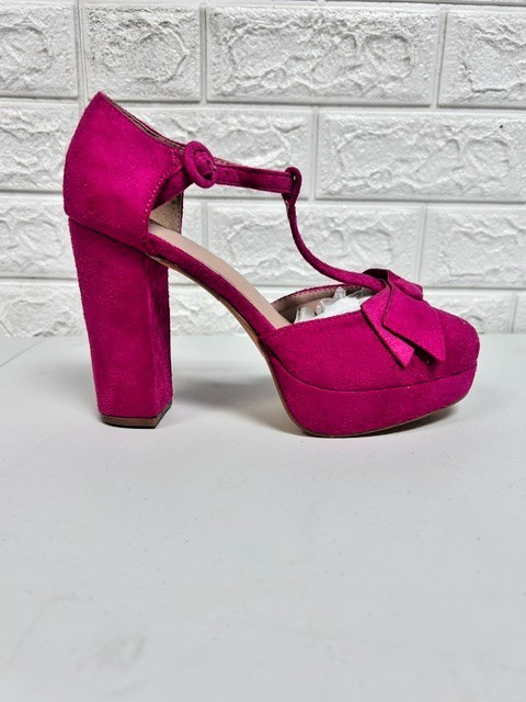 Pink Suede Platform Ankle Strap High Heels Size 7