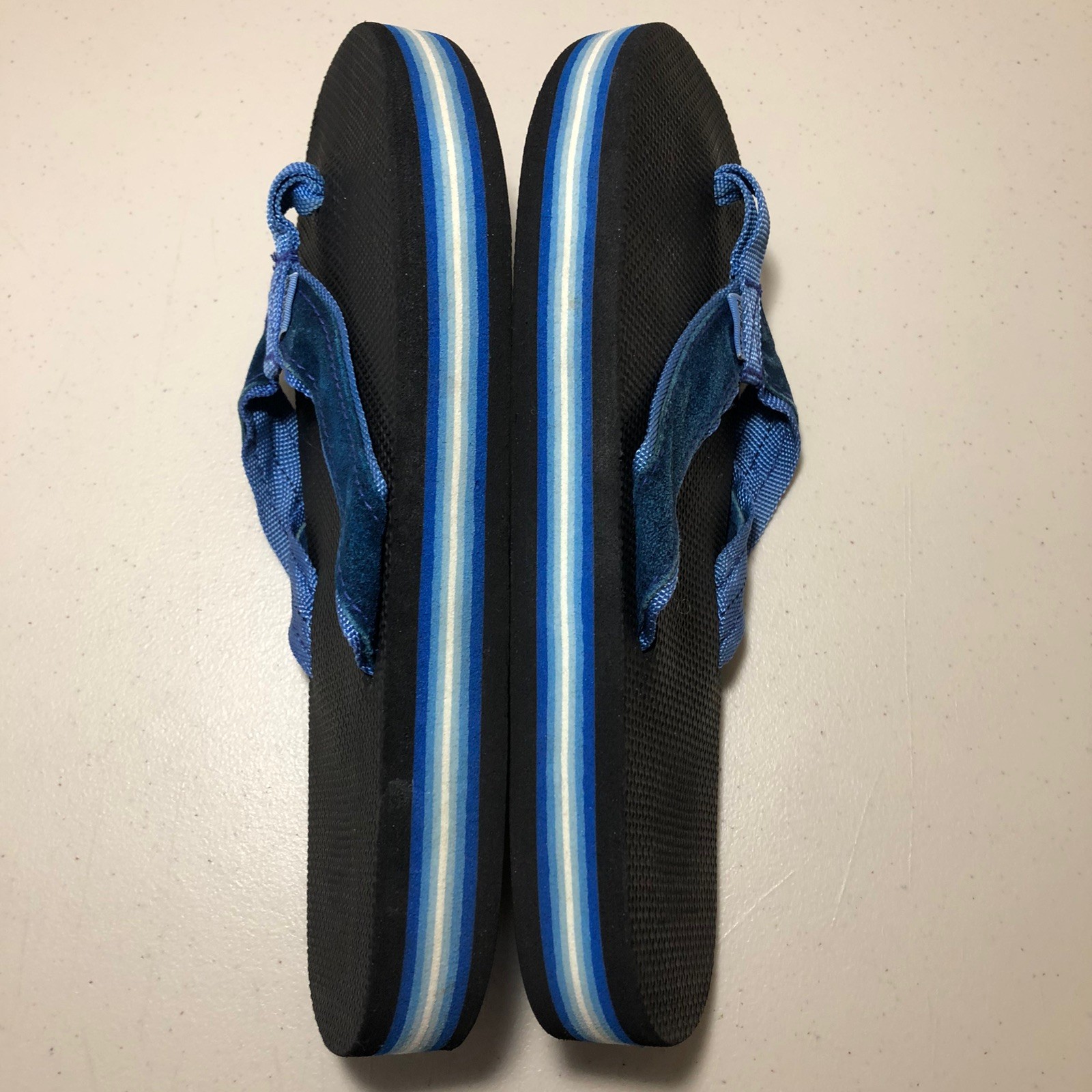 Kinsman 70’s 80’s Thongs Flip Flops Sandals Women’s M (~8.5) Blue Layered Foam