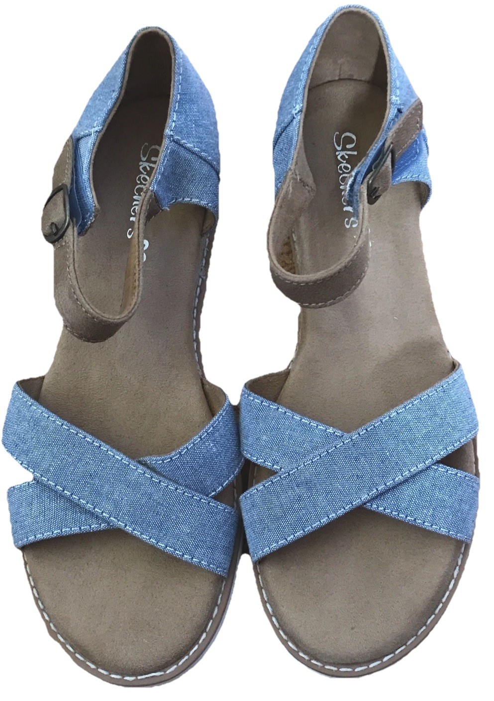 Skechers Blue Brown White Straps Adjustable Sandals Womans US 5 *See Description