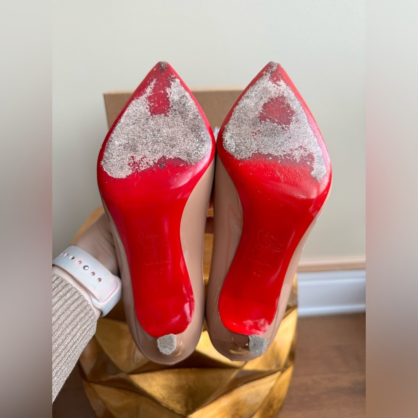 Christian Louboutin Pigalle 100 Patent Nude Shoes, Size 40 (US 9)