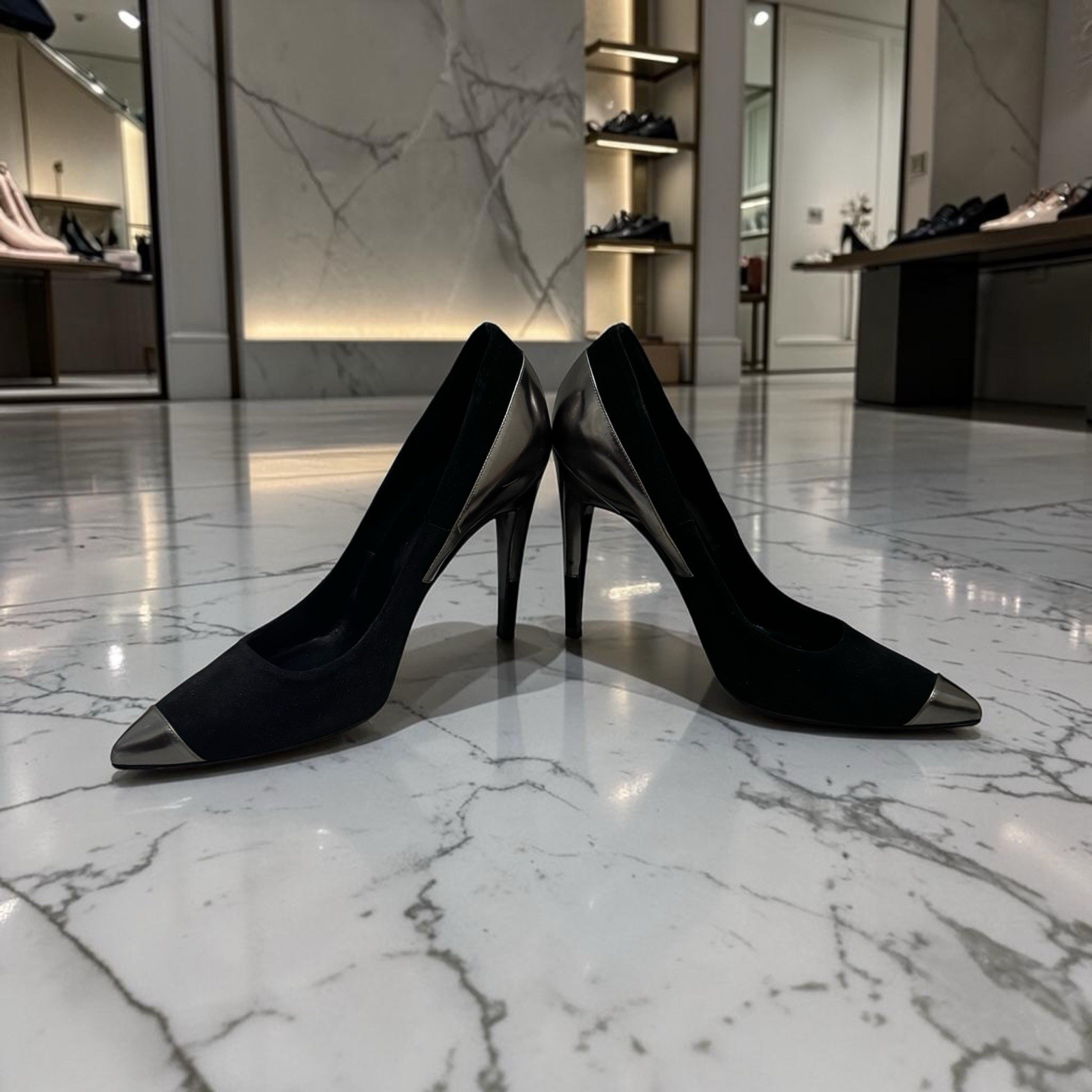 Pierre Hardy Women’s Black Silver Stiletto Pointed Toe Pumps Leather size 41