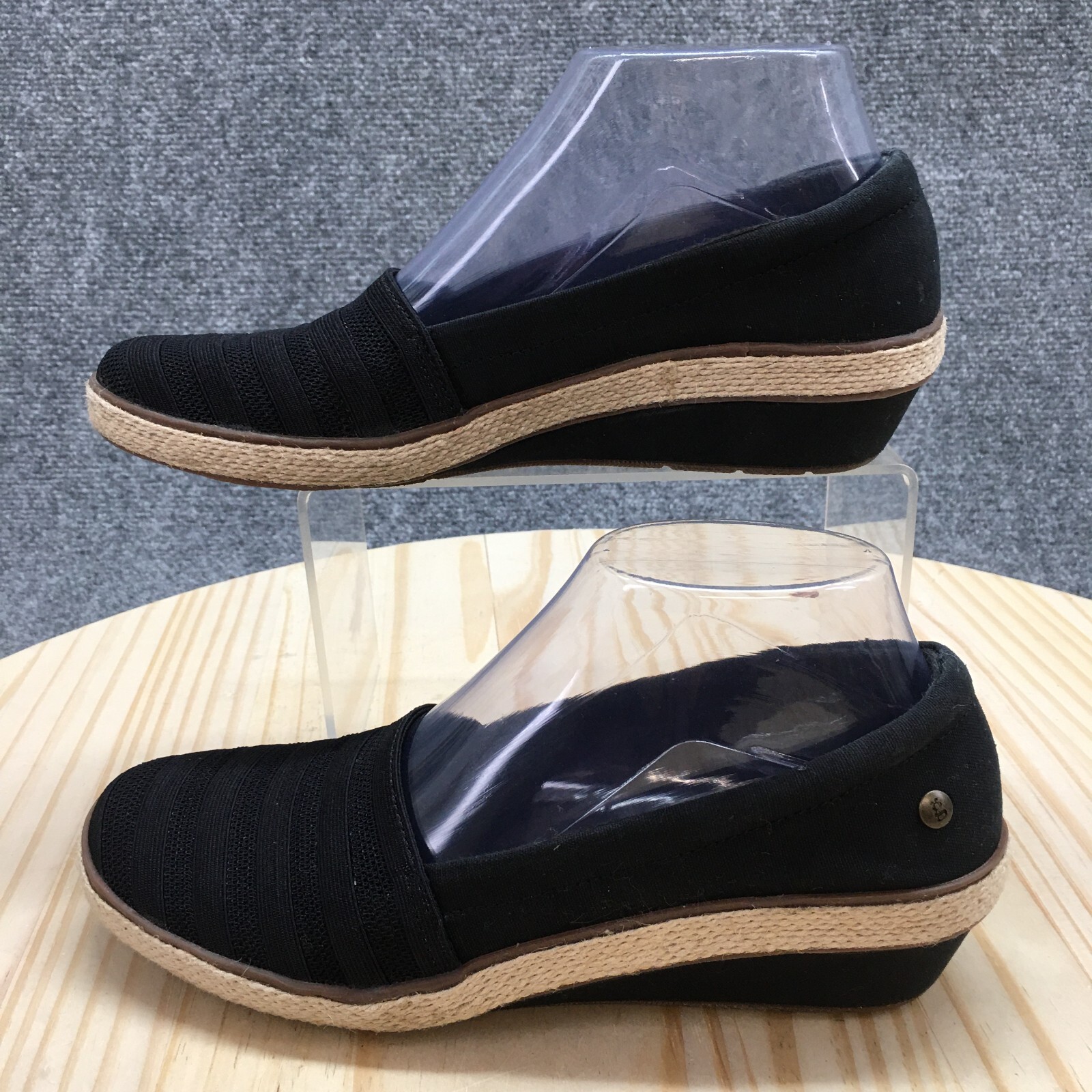 Grasshoppers Shoes Womens 6.5 M Cleo Casual Slip On Wedge Loafer Black Fabric