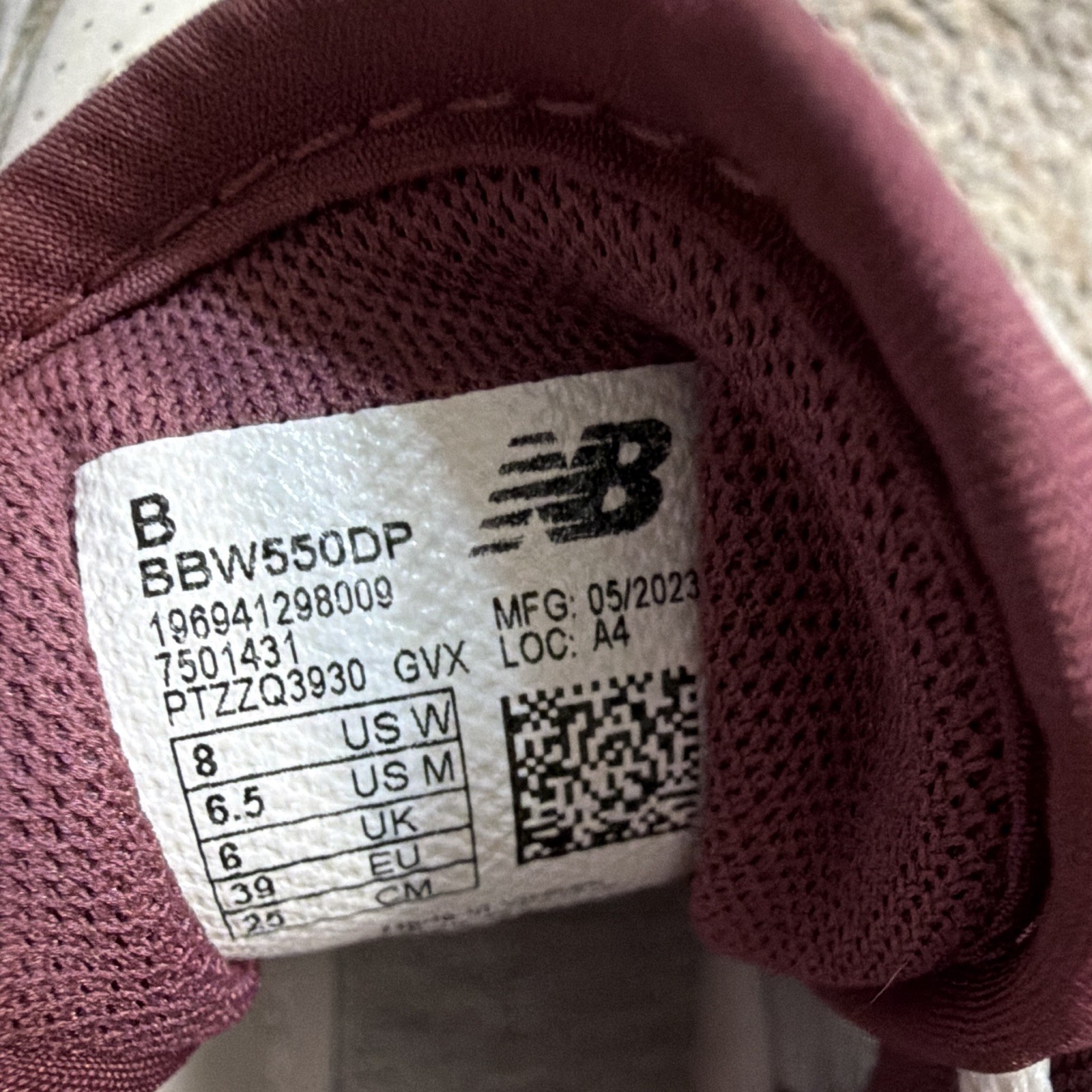 New Balance 550 Washed Burgundy Women’s Leather Low-Top Lace-Up Sneakers