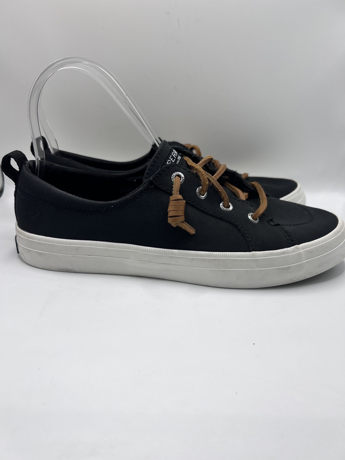 Sperry Pier Wave Dock Siders Women Size 7 Black Canvas Leather STS84642
