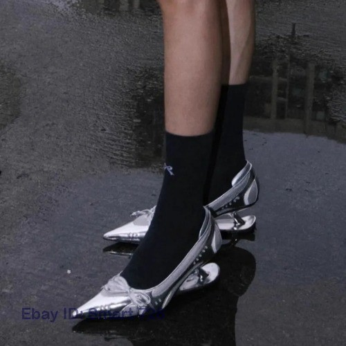 New Special Heel Spliced Heels Pointed Toe Heels Fashion Shallow Mouth Bow
