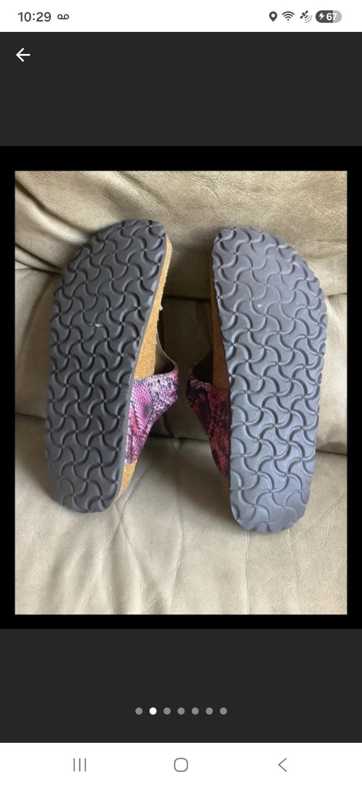 Birkenstock Women’s Pink Purple Snake Skin Leather Thong Sandals Size 39. 9-9.5